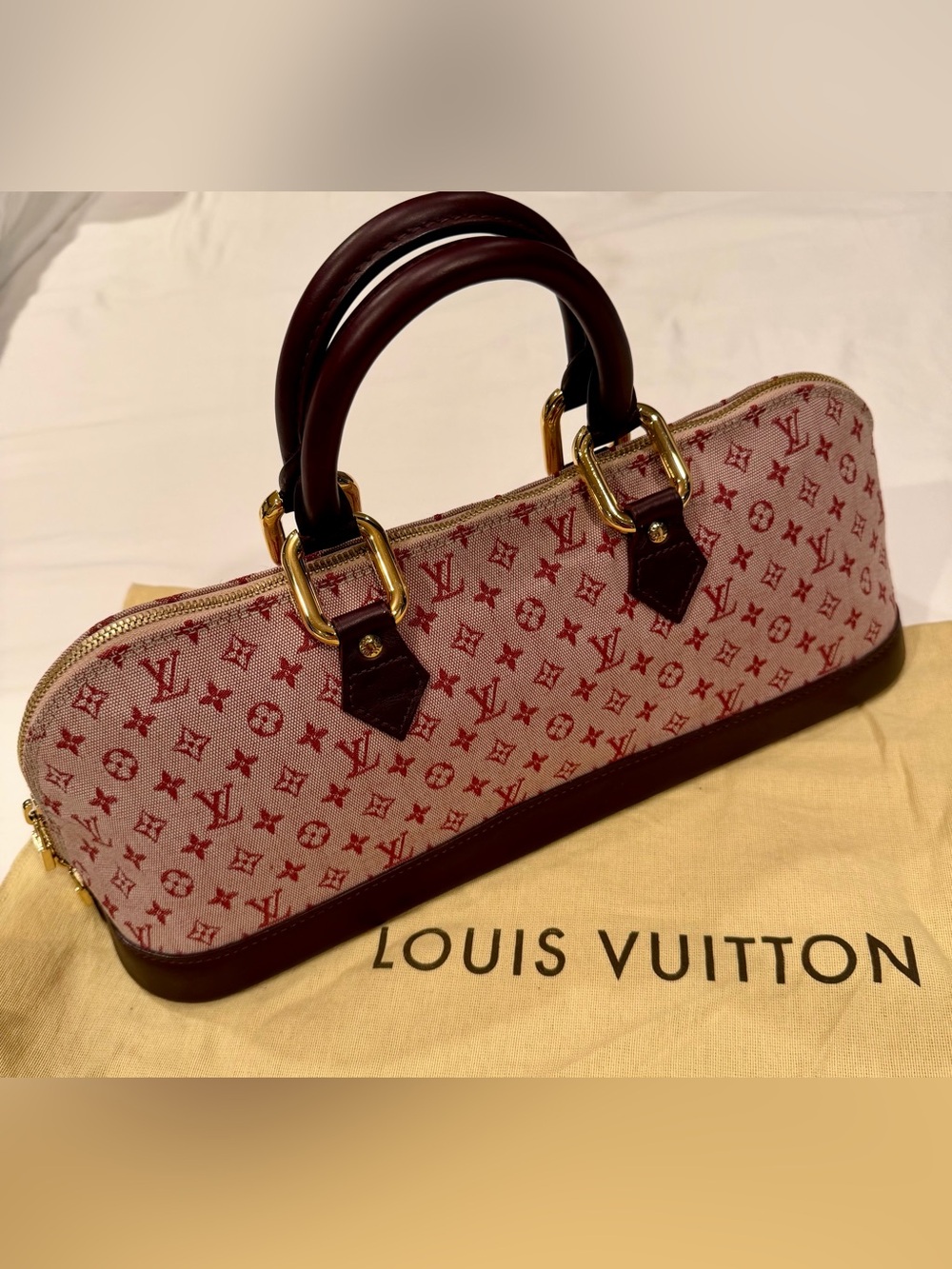 Louis Vuitton Pink Monogram Satchel with Burgundy Trim